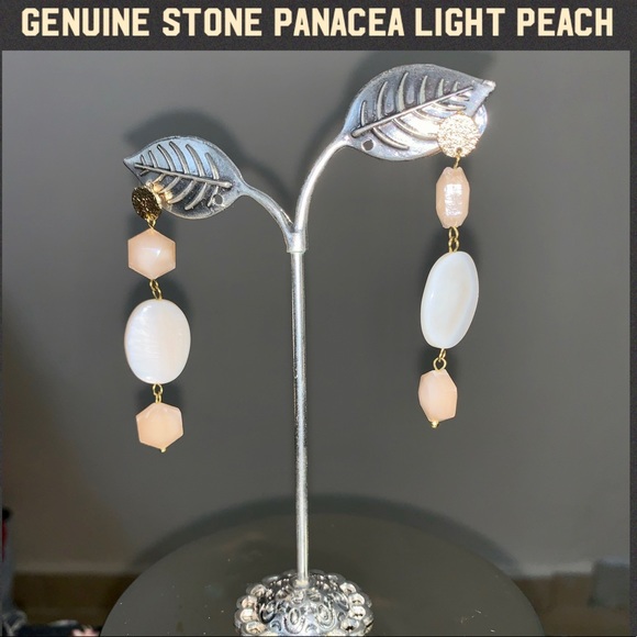 PANACEA QUARTZ DROP EARRINGS LIGHT PEACH G. STONE - Picture 2 of 7